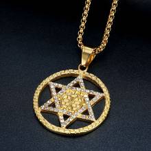 Classic Vintage Punk Zircon Inlaid Star of David Spell Amulet Pendant Necklace for Men Prayer Jewelry 2024 - buy cheap