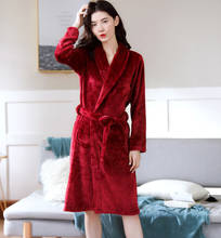 Albornoz de terciopelo Coral para mujer, bata suave y cálida, Kimono de franela sólida, bata de baño rojo vino, ropa de dormir, bata de manga larga 2024 - compra barato