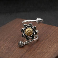 Серебро 925, ювелирное изделие, Национальный стиль, лотоса, вращающееся Открытое кольцо для женщин, тайское серебро, Винтажное кольцо из стерлингового серебра, вечерние, подарок 2024 - купить недорого