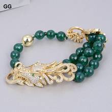 GuaiGuai Jewelry Natural 8mm Round Faceted Green Agates Stone Cz Pave Dragon CZ Connector Bracelet 2024 - buy cheap