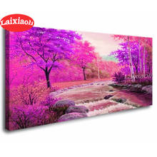 5d DIY Diamond Painting full square Cross Stitch scenic Pink purple forest tree lake Diamond Embroidery long home Decorative 2024 - buy cheap