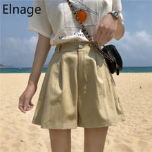 Корейские летние женские шорты с широкими штанинами и эластичной резинкой на талии, повседневные шорты черного цвета, белые шорты, 5B222, 2020 2024 - купить недорого