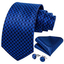 New Design Men's Tie Sapphire Blue Silk Necktie Set Handkerchief Cufflinks Tie Corbatas For Business Wedding Gift Party DiBanGu 2024 - buy cheap