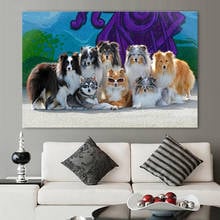 Nordic Wall Art Living Room Decoration Cute Bulldog Husky Golden Retriever Toilet Newspaper with Glasses Side Shepherd Dog Mural 2024 - buy cheap