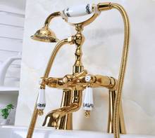 Gold Color Brass Deck Mount Bathroom Tub Faucet Dual Ceramic Handles Telephone Style Hand Shower Clawfoot Tub Filler ana143 2024 - buy cheap