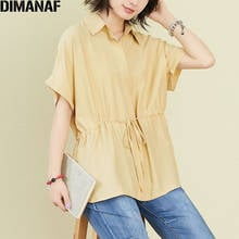 DIMANAF 2020 Oversize Women Blouse Female Summer Style Solid Linen Lady Cotton Loose Vintage With Belt Loose Casual New Tops 2024 - buy cheap