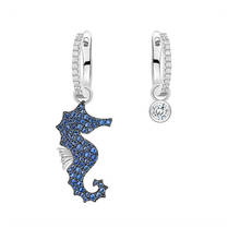 New Real 925 Sterling Silver Asymmetric Blue Seahorse AB Earrings Micro Cubic Zirconia Stones Women Fashion Party Jewelry 2024 - buy cheap