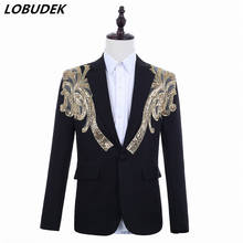 Korean Style Men's Suit Jackets Gold Sequins Black Blazers Formal Clothing Prom Party Host Stage Costume Singer Stage Show Coat 2024 - buy cheap