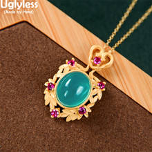 Uglyless Eye-catching so Beautiful Amazonite Pendants for Women Luxury Palace Leaves Frame Gold Necklaces No Chain 925 Silver 2024 - buy cheap