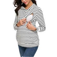 Autumn and winter new maternity wear breastfeeding sweatshirt striped cotton pregnant women hoodie sweater coat pregnant clothes 2024 - buy cheap