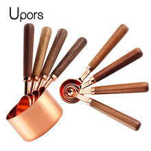 UPORS Rose Gold Measuring Cups and Spoons Set Teaspoon Wood Handle Copper Pink Kitchen Milk Coffee Cake Baking Measuring Spoon 2024 - buy cheap