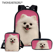 Twoheartsgirl White Dog Pomeranian School Student Backpack Teenager Children Boys Girls Back Packs Cute Animal Printed Rucksack 2024 - buy cheap