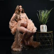 Light Coral Ruffles Maternity Dresses For Photo Shoot  Robe Dressing Gown Sexy See Through  Pregnancy Clothes Tulle Robe 2021 2024 - buy cheap