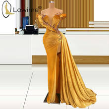 Vestido de noite longo de sereia, longo, dourado, colorido, frisado, sexy, divisão alta, vestido de festa formal para mulheres 2024 - compre barato