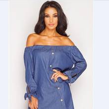 new slash neck sexy women robe femme long sleeve sexy denim dress ladies sexy casual dresses DYSY8033 2024 - buy cheap