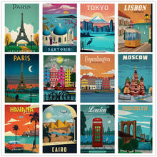 Pintura diamante da cidade do vintage pintura paris amsterdam lisboa toronto itália diamante mosaico bordado 5d diy ponto cruz kit 2024 - compre barato