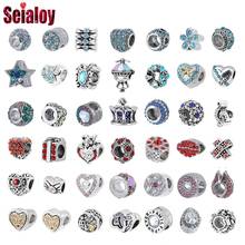 Seialoy miçangas redondas de strass azul e vermelho, pingente de cristal, pulseira para colar, cor prata, estrela, pegada, acessório de joia, miçanga 2024 - compre barato