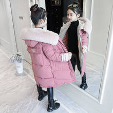 2019  Winter Jackets For Girls Large Fur Collar Fashion Solid Girls Parka Coats Thick Warm Girl's Mid-long Outwear 4-12 Years 2024 - buy cheap