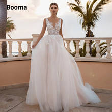 Booma-vestidos de novia de corte en A, con apliques de encaje de tul, bohemios, sin mangas, para playa, fiesta de princesa 2024 - compra barato