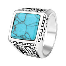 Anillo de piedra Natural azul Vintage para hombre y mujer, anillos cuadrados de turquesa para dedo, aniversario de boda, joyería de Navidad 2019 2024 - compra barato