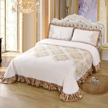 Luxo macio de malha algodão plissado colcha conjunto cobertura cama dupla cobertor roupa cama saia fronhas casa têxtil 2024 - compre barato