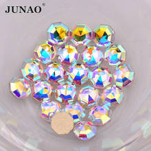 JUNAO-diamantes de imitación redondos para decoración de uñas, cristal brillante AB de 6mm, con reverso plano, pegatinas para manualidades 2024 - compra barato