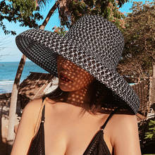 Chapéu feminino vintage, ht3072, novo, aba larga, chapéu de sol, cúpula feminina, praia, respirável, de palha, patchwork, chapéu de praia 2024 - compre barato
