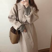 OMILKA Autumn Winter Long Woolen Coat 2019 Women Gray Beige Vintage Lazy Style Korean Cashmere Oversized Long Trench Wool Coat 2024 - buy cheap