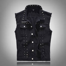 summer style Men's denim vest slim men denim Outerwear Coats jacket fashion black  hole Sleeveless vest for men big size 5xl 2024 - buy cheap