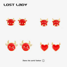 Lost Lady 2021 New Cute Cow Stud Earrings Spring Festival Style Lcuky Red Earrings For Women Party Jewelry Accessories Wholesale 2024 - buy cheap