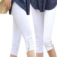 Female Plus Size Solid Knee Length Trousers Women Summer Cotton Calf-length Pants Lady Mid Elastic Waist Stretch Pencil Capris 2024 - buy cheap