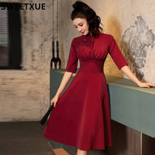 SWEETXUE-vestido de estilo chino de Año Nuevo para mujer, traje de novia Cheongsam rojo, temperamento, ajustado, cintura alta, línea A 2024 - compra barato