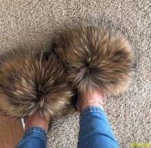 Hottest Real Fox Fur Slides Summer Beach Fluffy Slippers 100% Real Raccoon Fur Flip Flops Sandals Shoes Wholesale 2024 - buy cheap