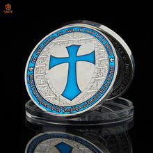 Escudo templar cavaleiro, noitivo, azul, banhado a prata, coleção de moedas comemorativas, lembrança de confiança 2024 - compre barato