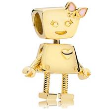 Genuine 925 Sterling Silver Bead Charm Gold Color Shine Cute Bella Bot Robot Beads Fit Pandora Bracelet Bangle Necklace Diy Jew 2024 - buy cheap