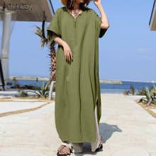 Plus Size Women's Summer Sundress ZANZEA 2021 kaftan Split Maxi Dress Casual Short Sleeve Holiday Vestidos Female V neck Robe 2024 - buy cheap