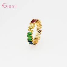 Fast Shipping New Arrivals 925 Sterling Silver Top Quality Square Stackable Colorful Crystal Rings For Women Girl  Party Jewelry 2024 - buy cheap