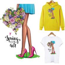 Spring Flower Girl Patches For Clothing Print-on T-shirt Hoodies Decoration Thermal Transfers Sticker On Clothes Appliqued 2024 - buy cheap