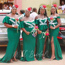 Зеленое Длинное платье подружки невесты в африканском стиле с разрезом и открытыми плечами, платье Русалочки большого размера, черное платье для гостей на свадьбу для девочек, оптовая продажа 2024 - купить недорого