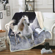 Manta de Sherpa con estampado 3D de caballos blancos, colcha de viaje para niños, ropa de cama de terciopelo de felpa, colcha de lana 2024 - compra barato
