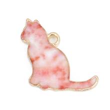 Doreen Box Simple Zinc Based Alloy Charms Cute Cat Animal Gold Metal Pink/Gray/Khaki Enamel Pendant Jewelry 17mm x 16mm, 10 PCs 2024 - buy cheap