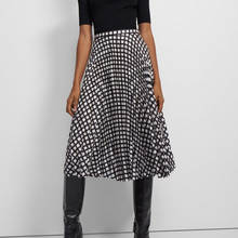 2021 Early Spring New Style Elegant Commuter Black and White Checkered Pleated High Waist Skirt Mid-length Skirt 2024 - buy cheap