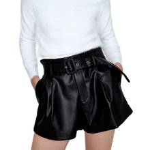 Shorts feminino de couro artificial, novo shorts com faixas de couro largas, sexy para mulheres, outono e inverno 2021 2024 - compre barato