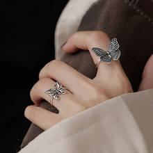 Женское винтажное ажурное кольцо в стиле ретро, Открытое кольцо с бабочкой и тайское серебристого цвета, подарочное Ювелирное Украшение на Рождество 2024 - купить недорого
