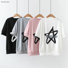 2021 Summer Women Half-sleeved T-shirts Casual Preppy Style Five-pointed Star Letter Printing Short-Sleeve T shirt Female Tops 2024 - buy cheap