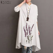 Блузка ZANZEA женская с цветочной вышивкой, винтажная хлопковая льняная туника с длинным рукавом, Повседневная рубашка, на осень 2024 - купить недорого