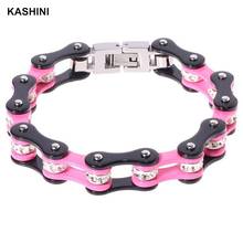 Ladies Charm Diamond Bracelets Bangles Pink Motorcycle Biker Bicycle Chain Link Bracelets for Women Stainless Steel Jewelry 2024 - buy cheap