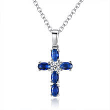 Classic Blue Crystal Cross Pendant Necklace Charming Women's Wedding Clavicle Chain Accessories Fashion Lady Party Jewelry Gifts 2024 - buy cheap