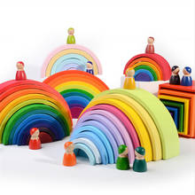 Wooden Rainbow Stacker Big Size Rainbow Stacker Friends Peg Dolls Nesting Wooden Puzzle Blocks Montessori Educational Toy 2024 - buy cheap