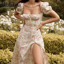 Vestido de verão com estampa floral rosa basalas-abertas vestido longo colarinho quadrado francês vestidos palace 2024 - compre barato